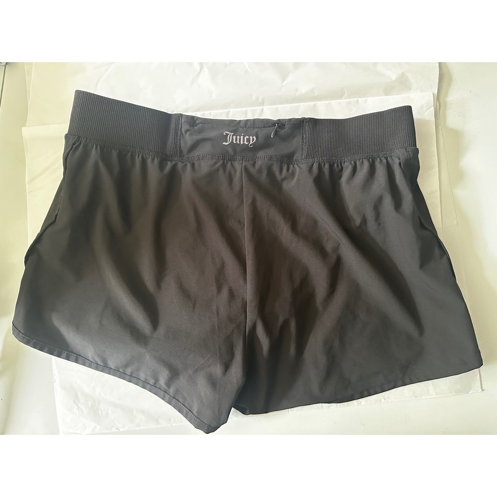 Juicy Couture Sport Black Running Shorts Medium Zipper Pocket Logo Athletic